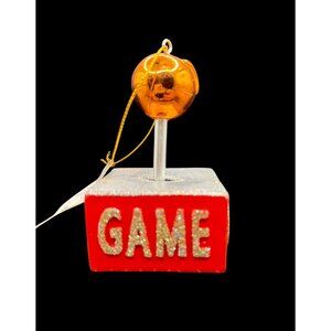 NWT Retro Arcade Joystick "Game Over" Ornament W/Glitter Text & Orange Sphere: